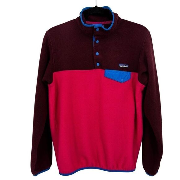 Patagonia Synchilla Snap-T Pullover Fleece Jacket Burgundy/Pink/Blue Size Small - Picture 1 of 8